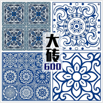 Blue and white porcelain tiles living room bedroom wall tiles retro floor tiles non-slip wear-resistant tiles Chinese antique brick 600x600