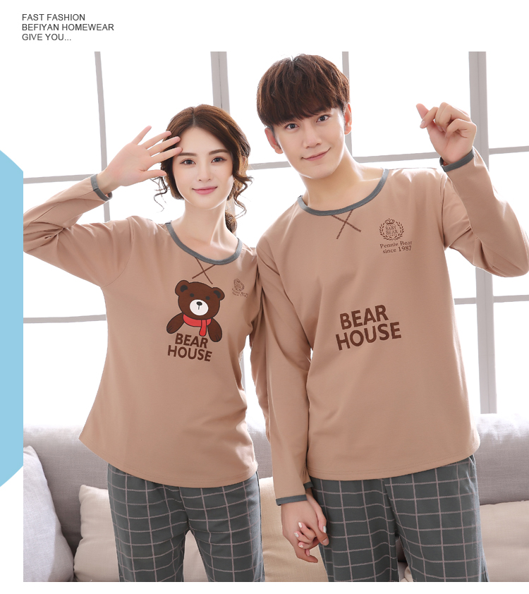 Đặc biệt hàng ngày cặp đôi đồ ngủ dài tay mùa xuân và mùa thu Phiên bản Hàn Quốc của dịch vụ nhà mỏng phần phụ nữ dễ thương phim hoạt hình nam dịch vụ nhà bộ mặc nhà trung niên