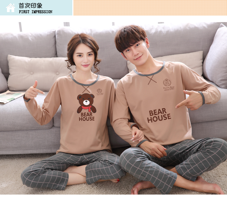 Đặc biệt hàng ngày cặp đôi đồ ngủ dài tay mùa xuân và mùa thu Phiên bản Hàn Quốc của dịch vụ nhà mỏng phần phụ nữ dễ thương phim hoạt hình nam dịch vụ nhà bộ mặc nhà trung niên
