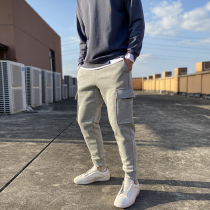 Warm not bloated ~ inner woven plus velvet ~ autumn and winter mens big pocket tooling corset mouth casual pants tide 4193