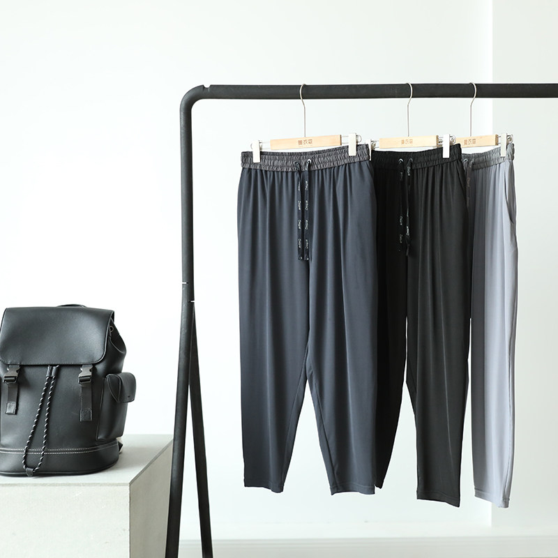 Drape, ice-feeling, high-elasticity, light and thin, men's tapered feet, comfortable and loose knitted elastic casual pants tide 5738