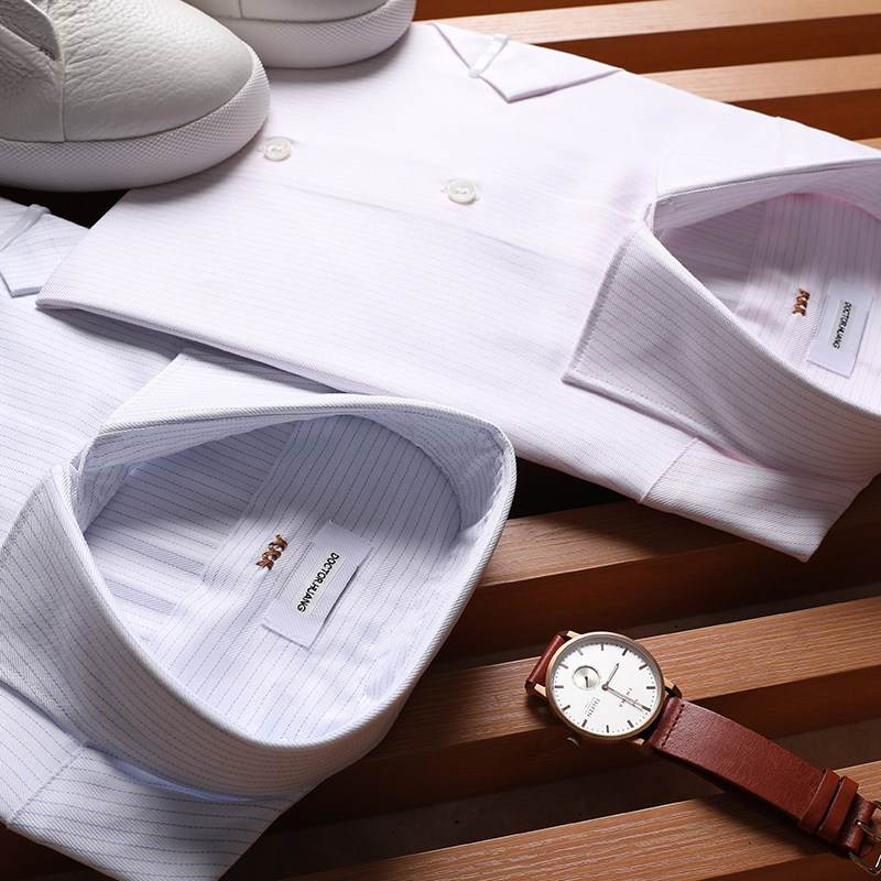 Cabinet upper 4600 Italy imported long suede silk light cotton men's fashion business casual striped short sleeve shirt 5877