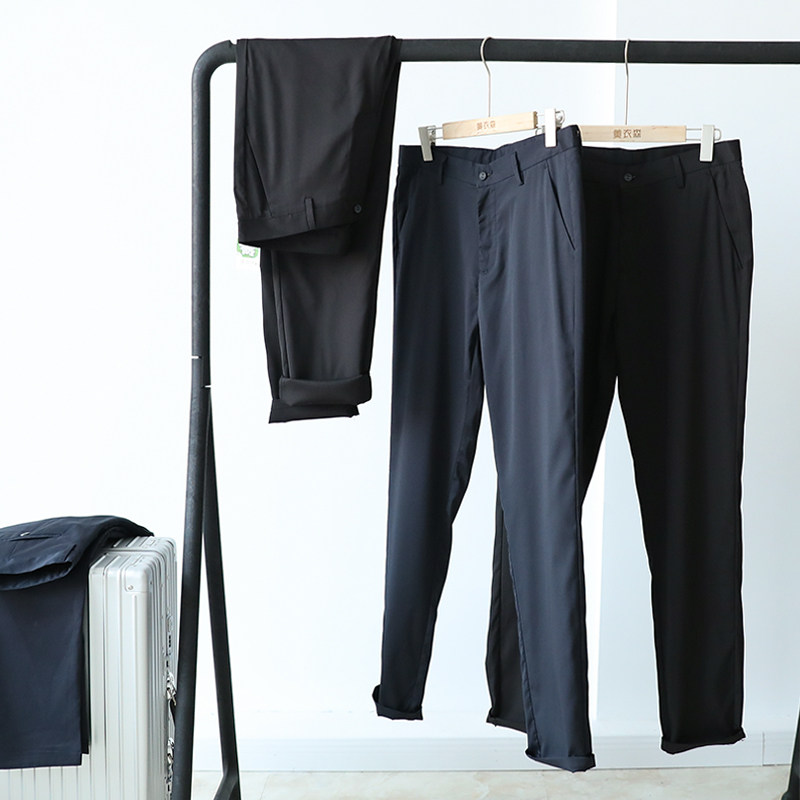 Mulberry Silk Blend Summer Men's High-end Fashion Business Light Thin style Stretch Body Pure Color Casual Long Pants 5742