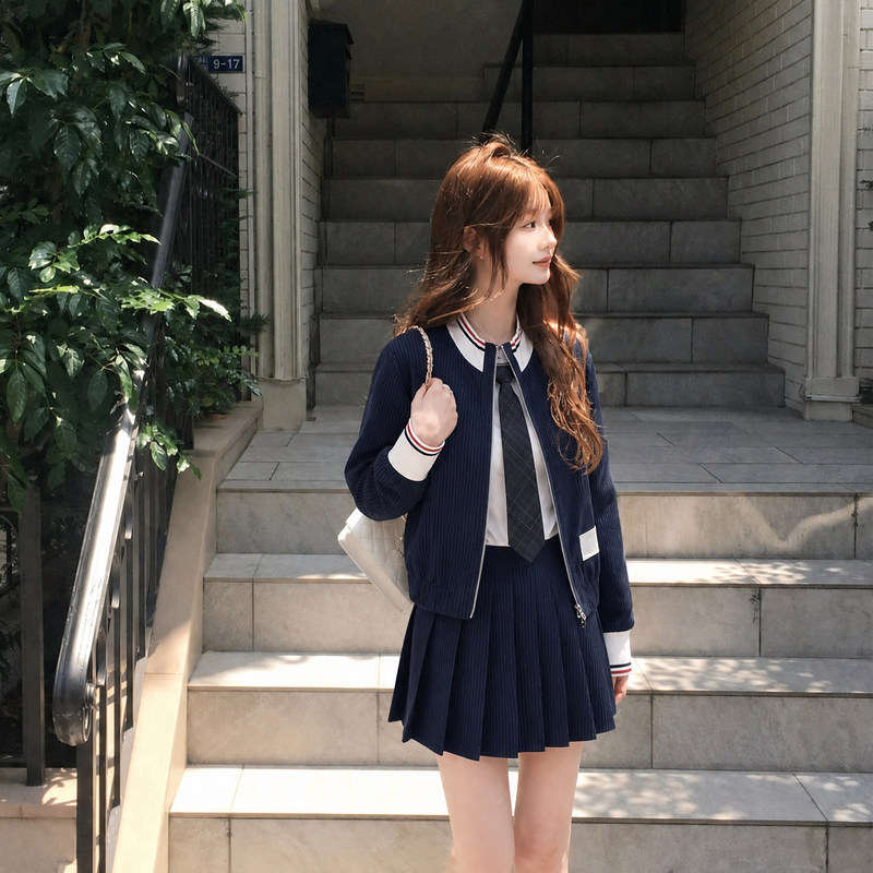 London Souvenirs Private Label Tb Tennis Color-Block Jacket College Style Sweet Design Pleated Short Skirt Set London Souvenirs Private Label Tb Tennis Color-Block Jacket College Style Sweet Design Pleated Short Skirt Set