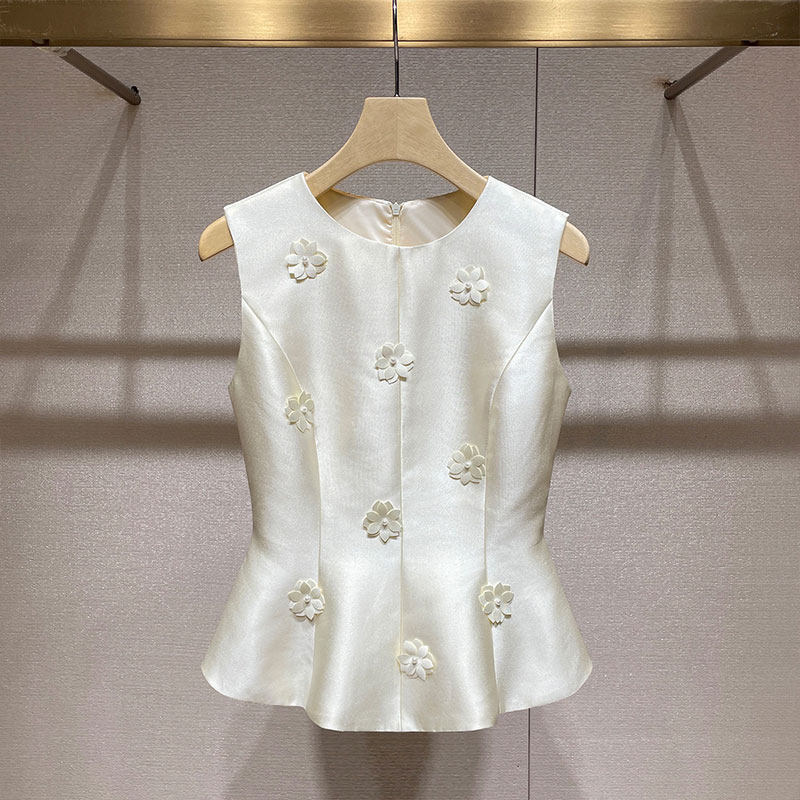 Ins Designer Tops 2026 Summer New Style Light Luxury High-End Sequined Floral Sleeveless Vest Waist-Cinching Shirt