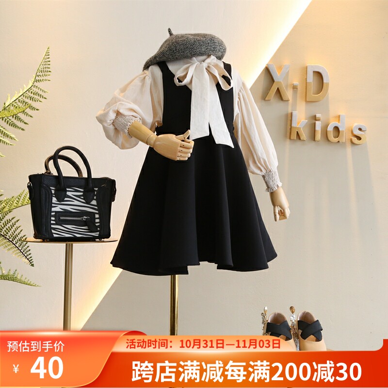 Brand children's clothing 2020 autumn new girl's clothing Western style small celebrity style lace-up lantern sleeve shirt hug baby bag skirt