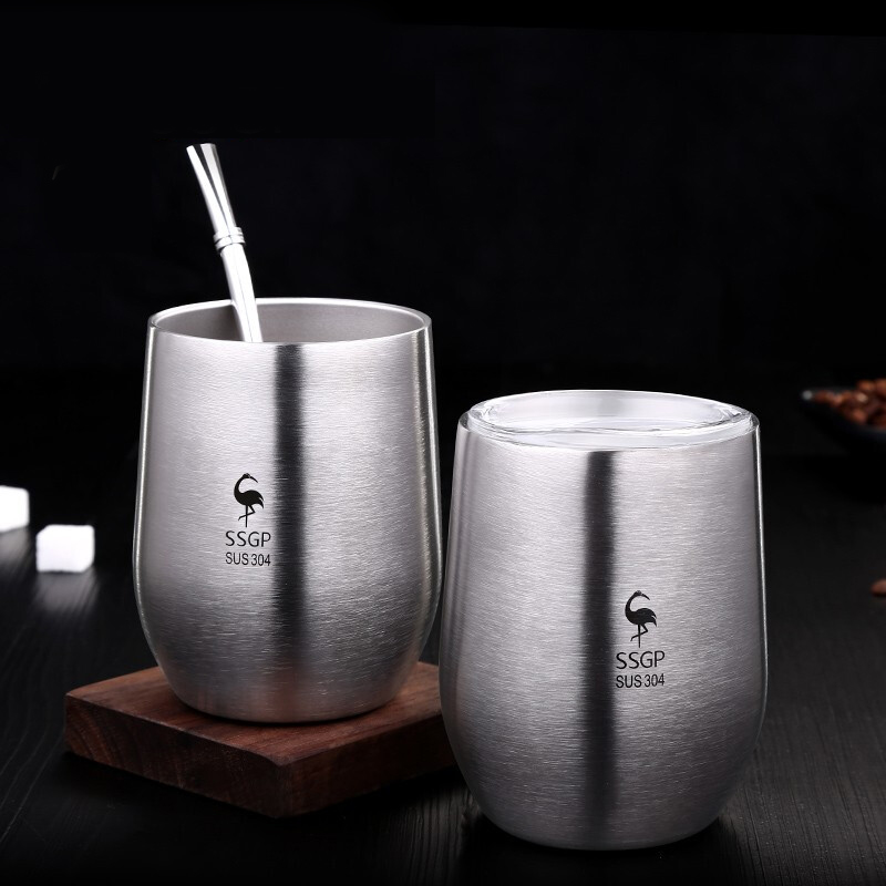 304 stainless steel accompanying cup anti-scalding water cup double-layer anti-fall children's cup with lid coffee home beer mug tea cup