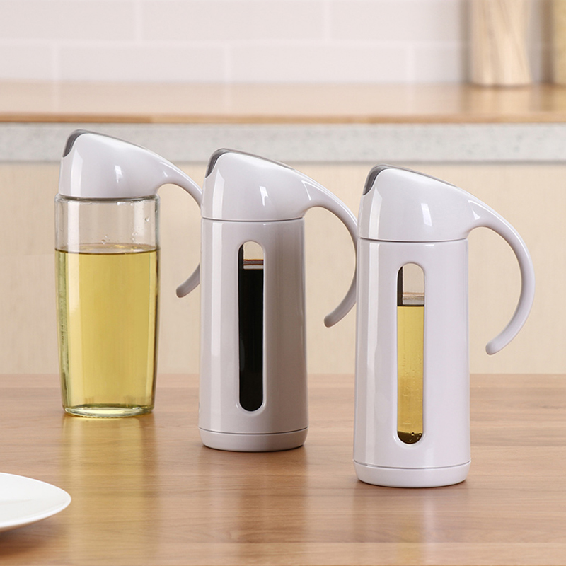 Automatic opening and closing glass oil jug Anti-leakage Small oil bottle Home Kitchen Oil Tank Soy Sauce Bottle of Sesame Oil Bottle Seasoned Oil Vinegar Jar