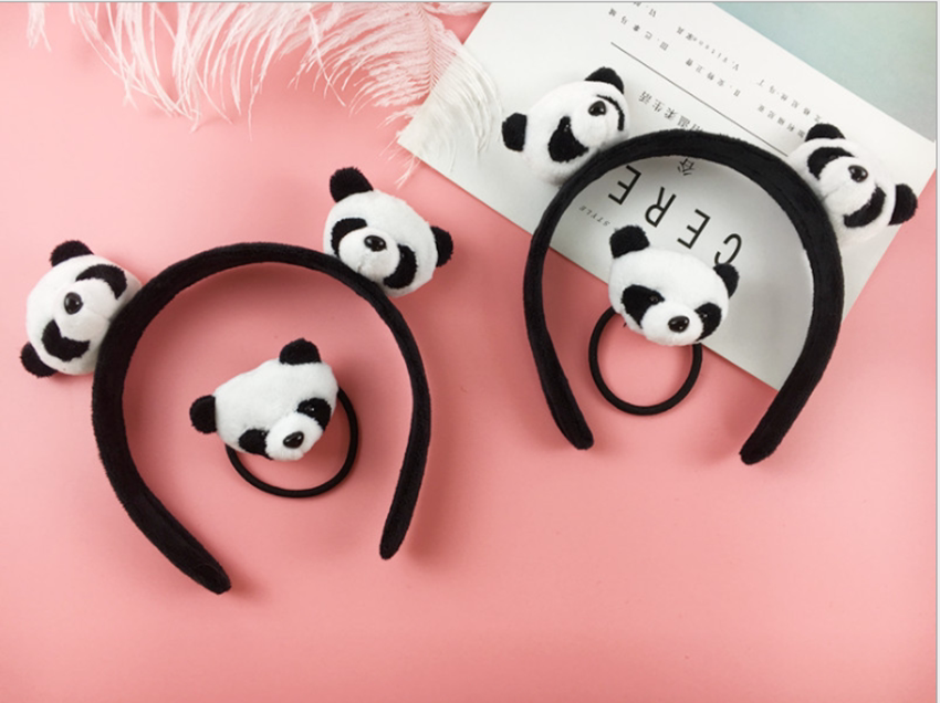 Sichuan Plush Panda Hair Adorned Hair Hoop Hair Ring Pressure Hair Leather Fascia Cramp Head Girl Child Hair Ring