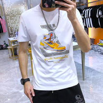 European station 2021 summer new mens trendy brand T slim cotton shoes printing hot Diamond trend short sleeve t-shirt