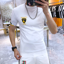 European station 2021 summer new Tride brand Slim Net Red Ice Silk short sleeve sweater Taurus badge hot diamond T-shirt men