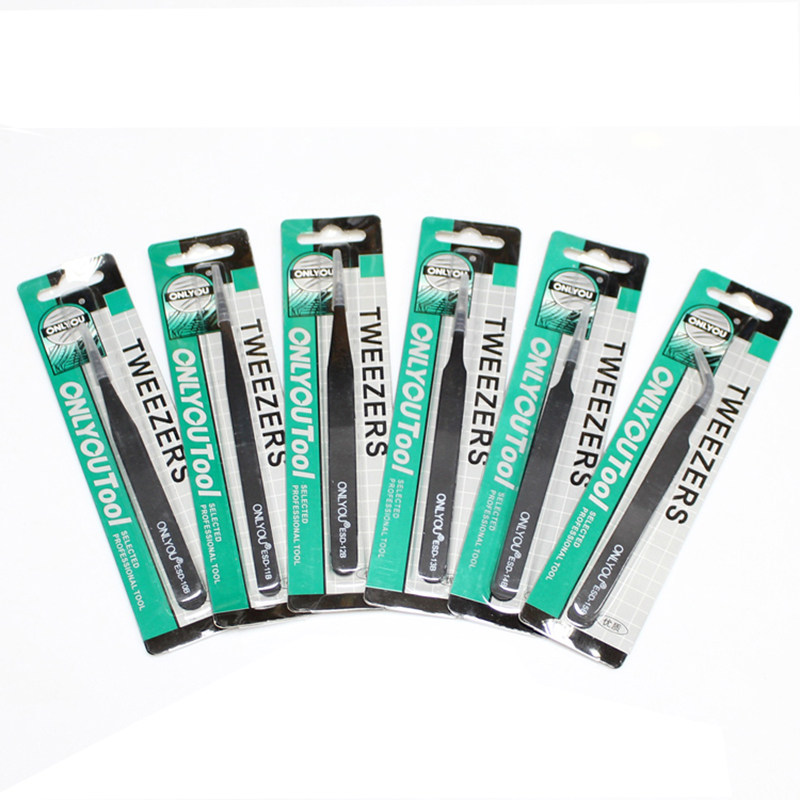 ESD anti-static tweezers straight head curved tip repair electronic components electric soldering iron kit welding clamping tool