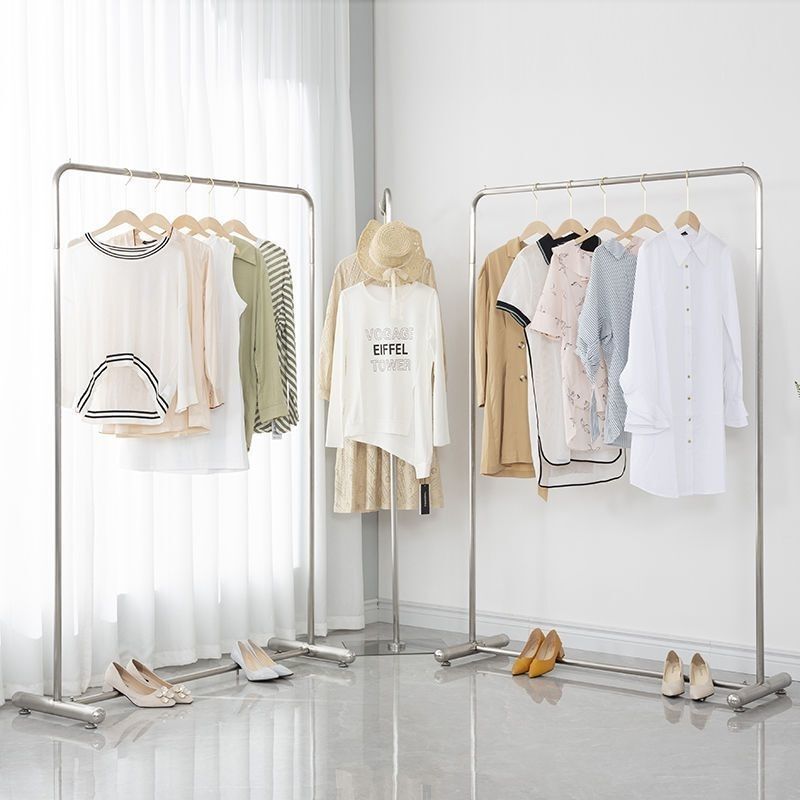Stainless Steel Clothing Store Display Rack Floor-Standing Clothes Hanging Rack Simple Silver Display Clothes Rack Women's Clothing Shelf Stainless Steel Clothing Store Display Rack Floor-Standing Clothes Hanging Rack Simple Silver Display Clothes Rack Women's Clothing Shelf