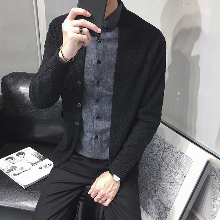 2019 new knitted sweater men's cardigan jacket trendy Korean version slim thin section youth solid color casual handsome sweater men