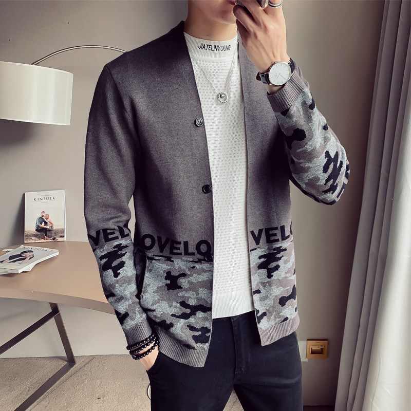 Thin cardigan men's knitwear spring and autumn long-sleeved jacket slim Korean version trend camouflage casual all-match men's sweater