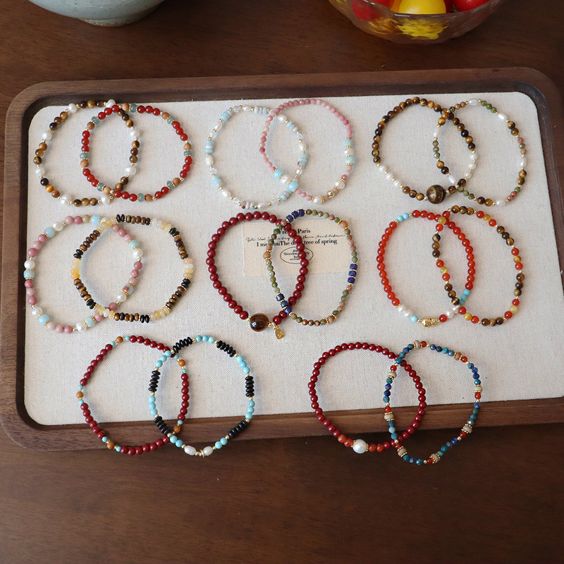 Spring Cherry Natural Stone Beaded Bracelet, Stackable Style, Tiger Eye Stone, Freshwater Pearl Bracelet, Niche Design, High-End Feel Spring Cherry Natural Stone Beaded Bracelet, Stackable Style, Tiger Eye Stone, Freshwater Pearl Bracelet, Niche Design, High-End Feel