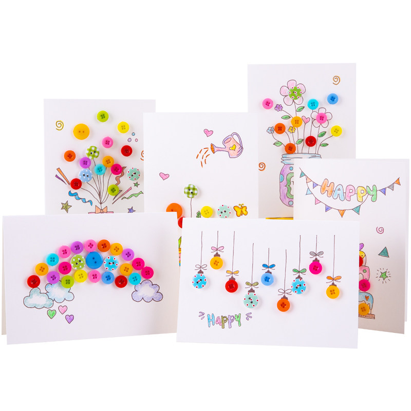 [USD 13.83] Teacher's Day Button Painting Greeting Card Handmade