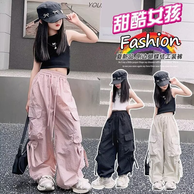 Girls' Cargo Pants Spring and Autumn 2026 New Children's Spring and Summer Wide-Leg Pants for Girls, Trendy and Cool Outfit Cargo Pants
