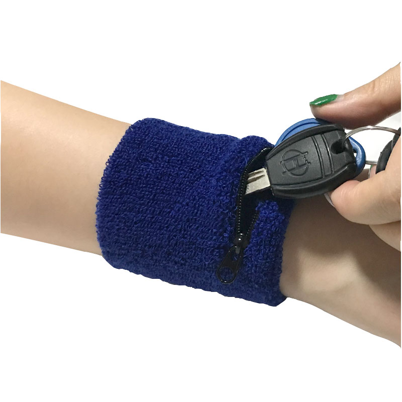 Zip pocket sports wrist support Basketball badminton sweat absorption sweat pure cotton men's and women's marathon running wrist support belt