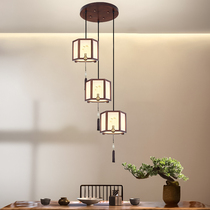 New Chinese restaurant chandelier 2023 new Chinese style Zen tea room retro hotel staircase single head solid wood lamp