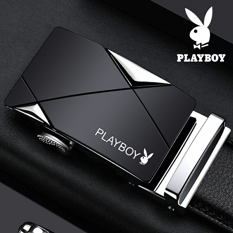 Authentic Playboy Automatic Buckle Men's Leather Belt, Genuine Leather Waist Belt for Young Men, Casual Fashion Belt, Gift for Boyfriend