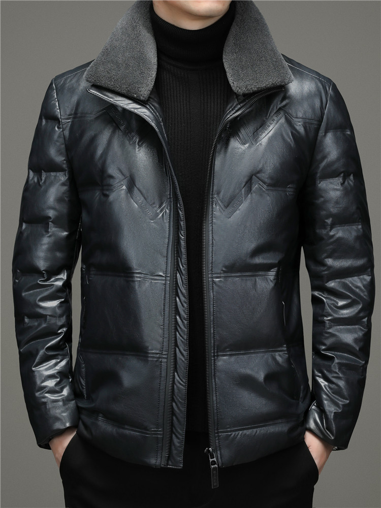 2023 WINTER NEW HAINING LEATHER DOWN JACKET LEATHER JACKET MENS SHORT SHEEPSKIN JACKET PLUS FLEECE THICKENED JACKET TIDE