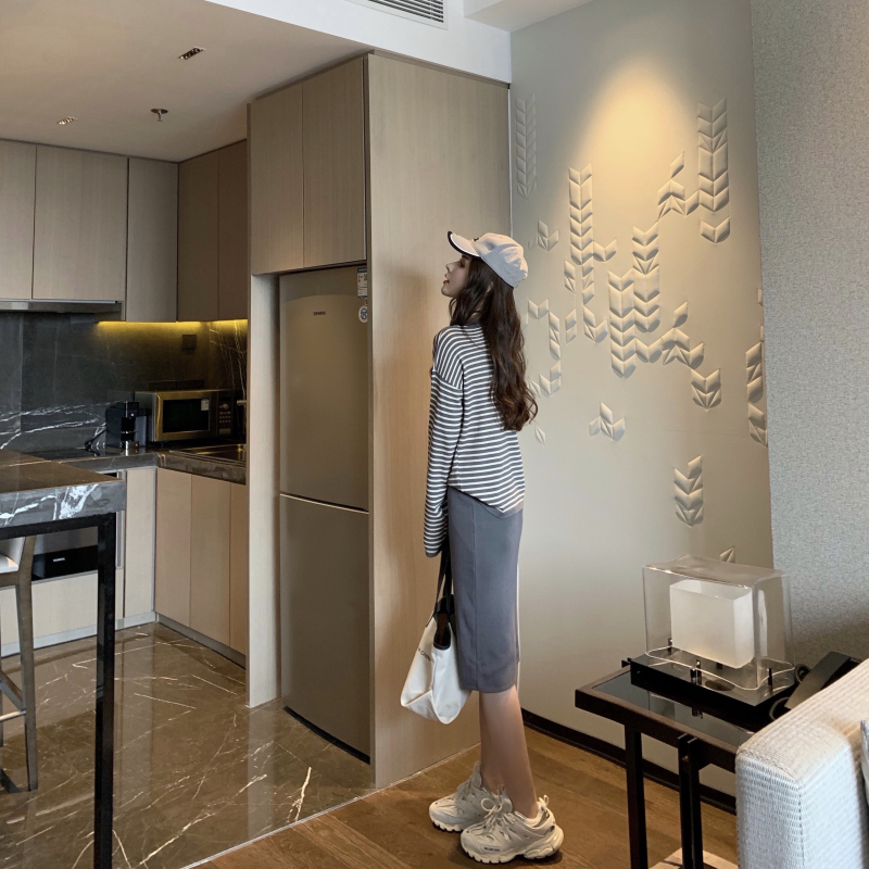 VK旗艦店 韓國風條紋圓領針織衫套裝長袖裙裝