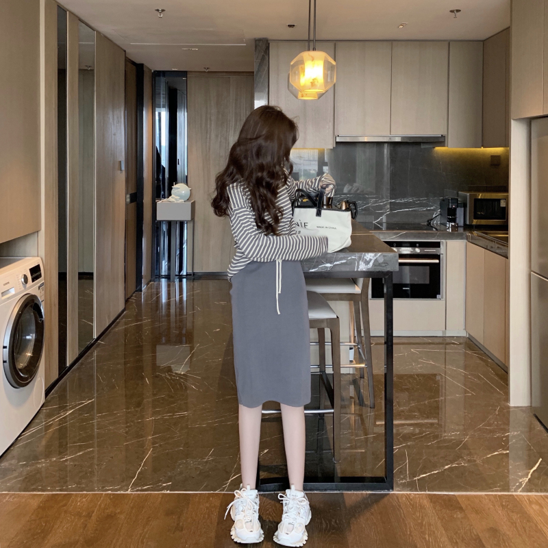 VK旗艦店 韓國風條紋圓領針織衫套裝長袖裙裝