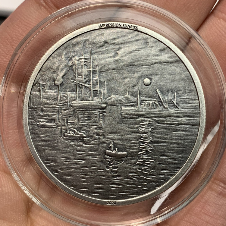 PCM World Famous Painting Series (2 Play) Monet Sunrise Impression Antique Silver Badge