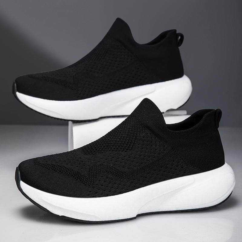 Ultra-Light and Ultra-Soft soft sole Popcorn Sole Slip-On Elastic Mesh Socks with White Bottom and Black Top Sports Casual Shoes for Men and Women