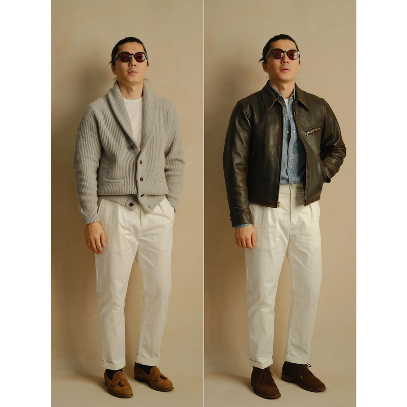 Safari Pleated Chino｜Nissan Cotton-Nylon Blend｜Mid-High Waist Straight Narrow-Leg Single-Pleat Trousers