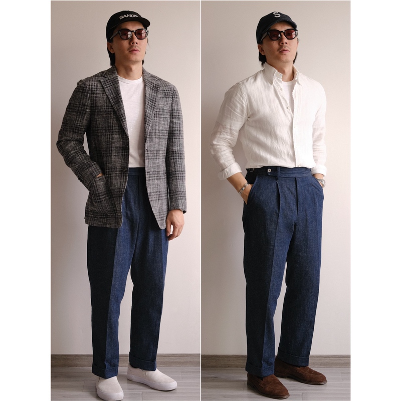 Safari Naples Trousers|Pima Cotton French Linen|High-Waisted Straight Naples Trousers