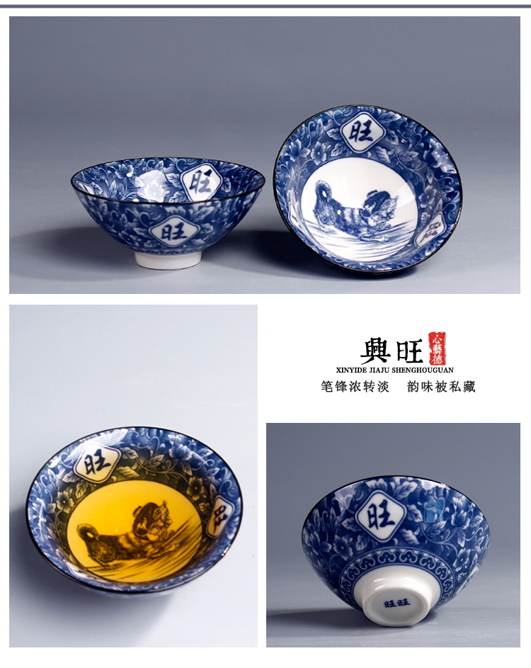 笠 cốc cổ màu xanh và trắng 茗 cốc cá nhân chủ cốc đơn tách trà Trung Quốc gốm Kung Fu đặt tách trà lớn bộ pha trà