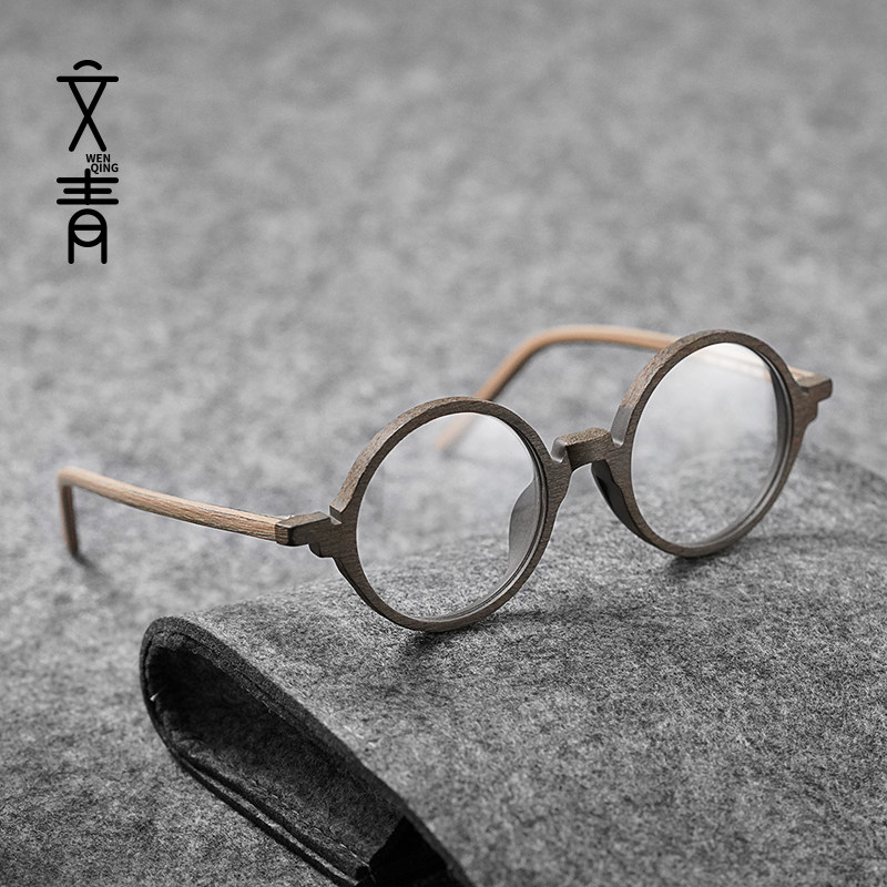 Eye frame frame men's wooden glasses anti-radiation anti-blue retro literary round frame 19 can be equipped with lens myopia