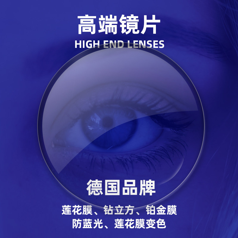German lenses High-definition aspherical myopia lenses Lotus film anti-blue light platinum film color-changing resin lenses