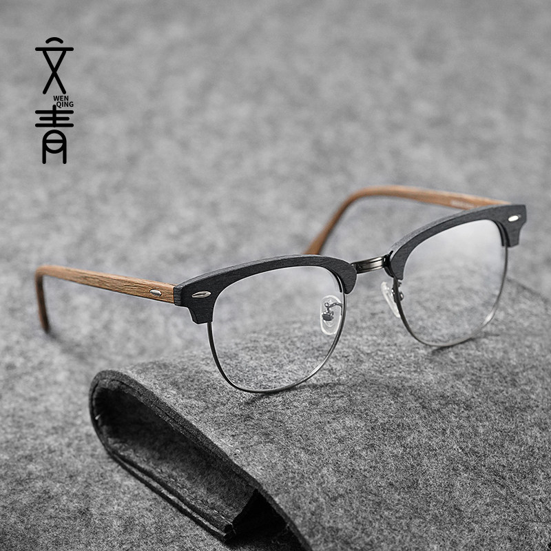 Wood Glasses Frame Nearsightedness Male Tide Slab Half Frame Retro Radiation Resistant Blue Light Able to fit female eye frame