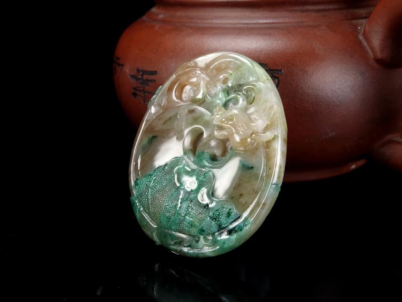 Henan Unique Jade Boutique Old Pit Material Sky Blue Spinach Root Ice Aurora Imitation Ancient Dragon Phoenix's Xiang Xiang Sign Pendant other