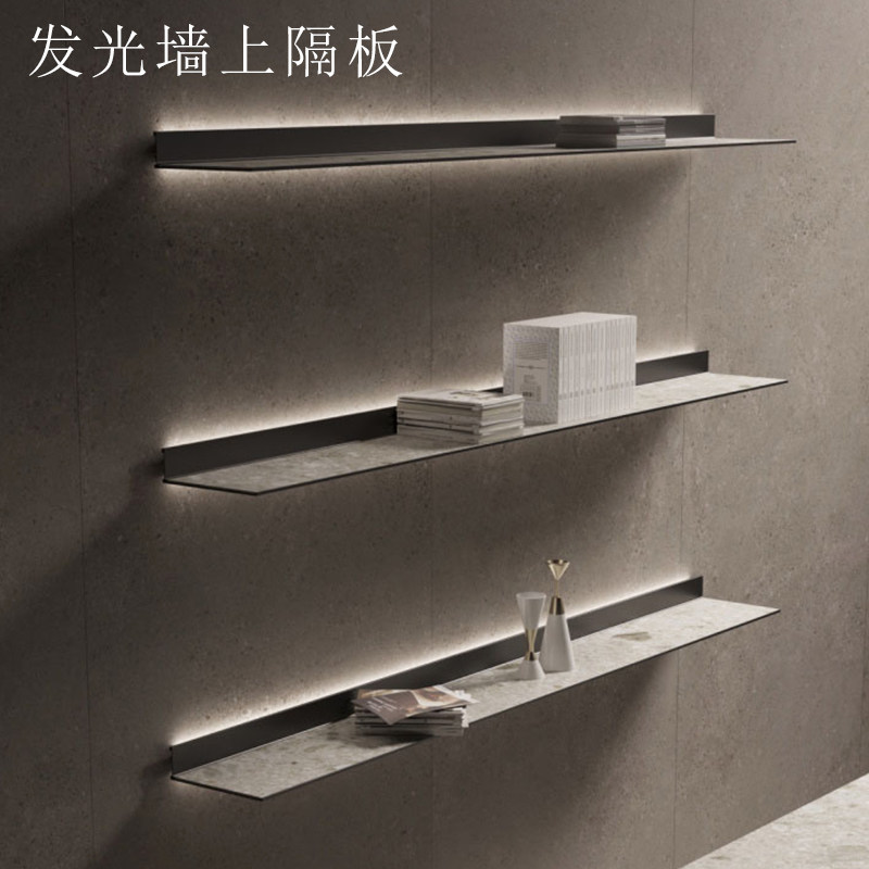 Luminous wall shelf bookshelf wall hanging wall shelf wrought iron wall one word partition living room laminate display rack