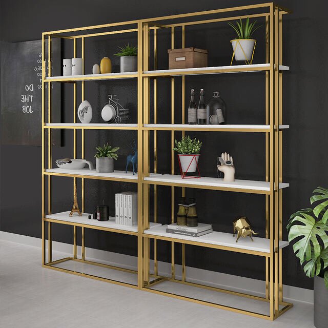 Nordic golden iron shelf floor-to-ceiling bookshelf creative shelf multi-layer storage shelf simple display rack display rack