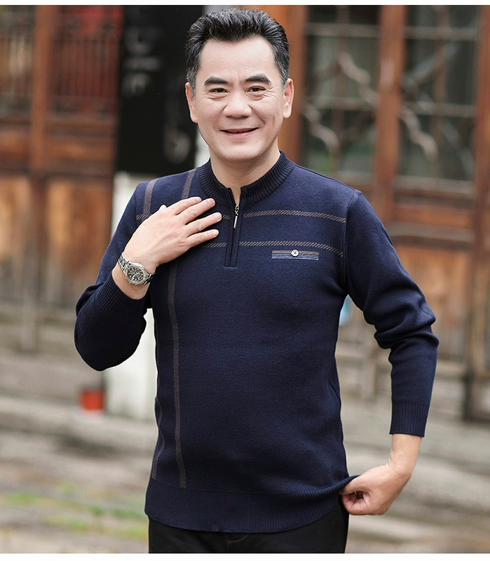 Mùa thu và mùa đông mẫu áo len cha trung niên cổ tròn chạm đáy áo len nam trung niên áo khoác dày tay dài quần áo thể thao nam