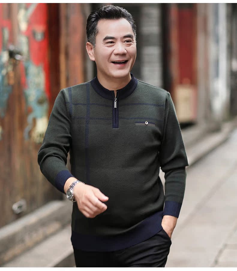 Mùa thu và mùa đông mẫu áo len cha trung niên cổ tròn chạm đáy áo len nam trung niên áo khoác dày tay dài áo oversize nam