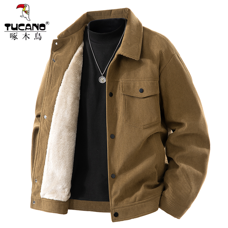Woodpecker Autumn and Winter Corduroy Jacket Men's Turn-Down Collar Workwear Versatile Loose Casual Fleece-Lined Jacket Men's Clothing Woodpecker Autumn and Winter Corduroy Jacket Men's Turn-Down Collar Workwear Versatile Loose Casual Fleece-Lined Jacket Men's Clothing