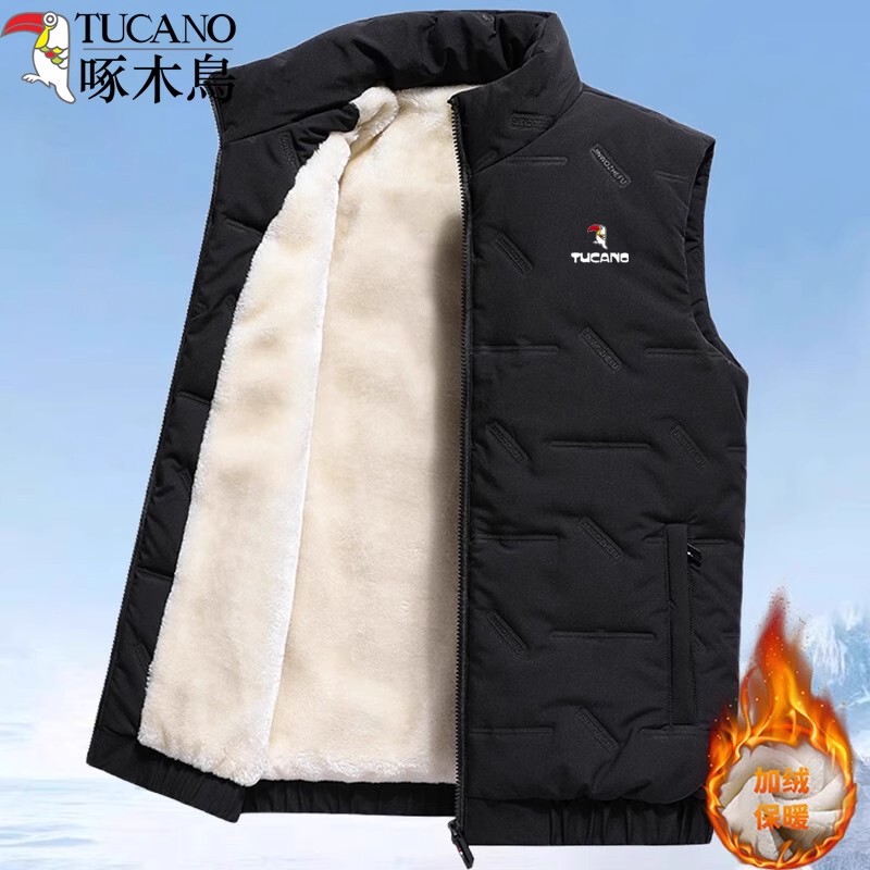 Woodpecker Winter down Cotton Jacket Men's Thickened Warm Vest Men's Trendy Loose Short Waistcoat Jacket Woodpecker Winter down Cotton Jacket Men's Thickened Warm Vest Men's Trendy Loose Short Waistcoat Jacket