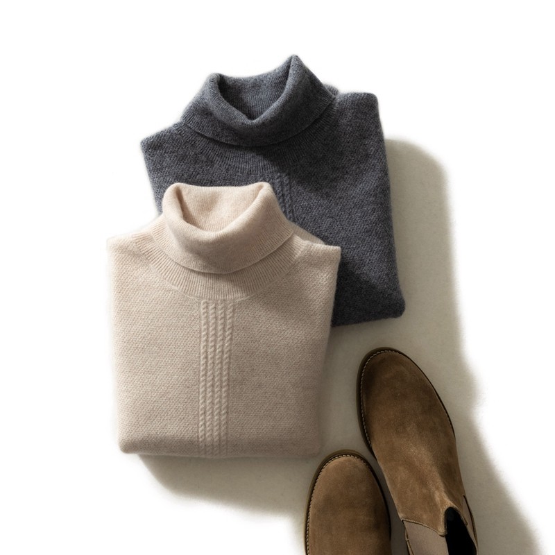 2021 Autumn Winter New Cashmere Sweatshirt Man can turn high collar thickened Twined to beat undershirt jacquard Youth retro sweater