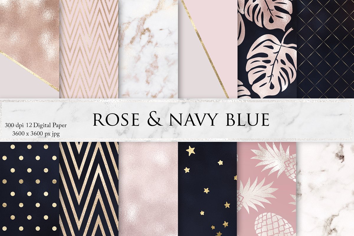 大理石玫瑰金背景纹理Rose Marble Navy Blue Textures设计素材模板