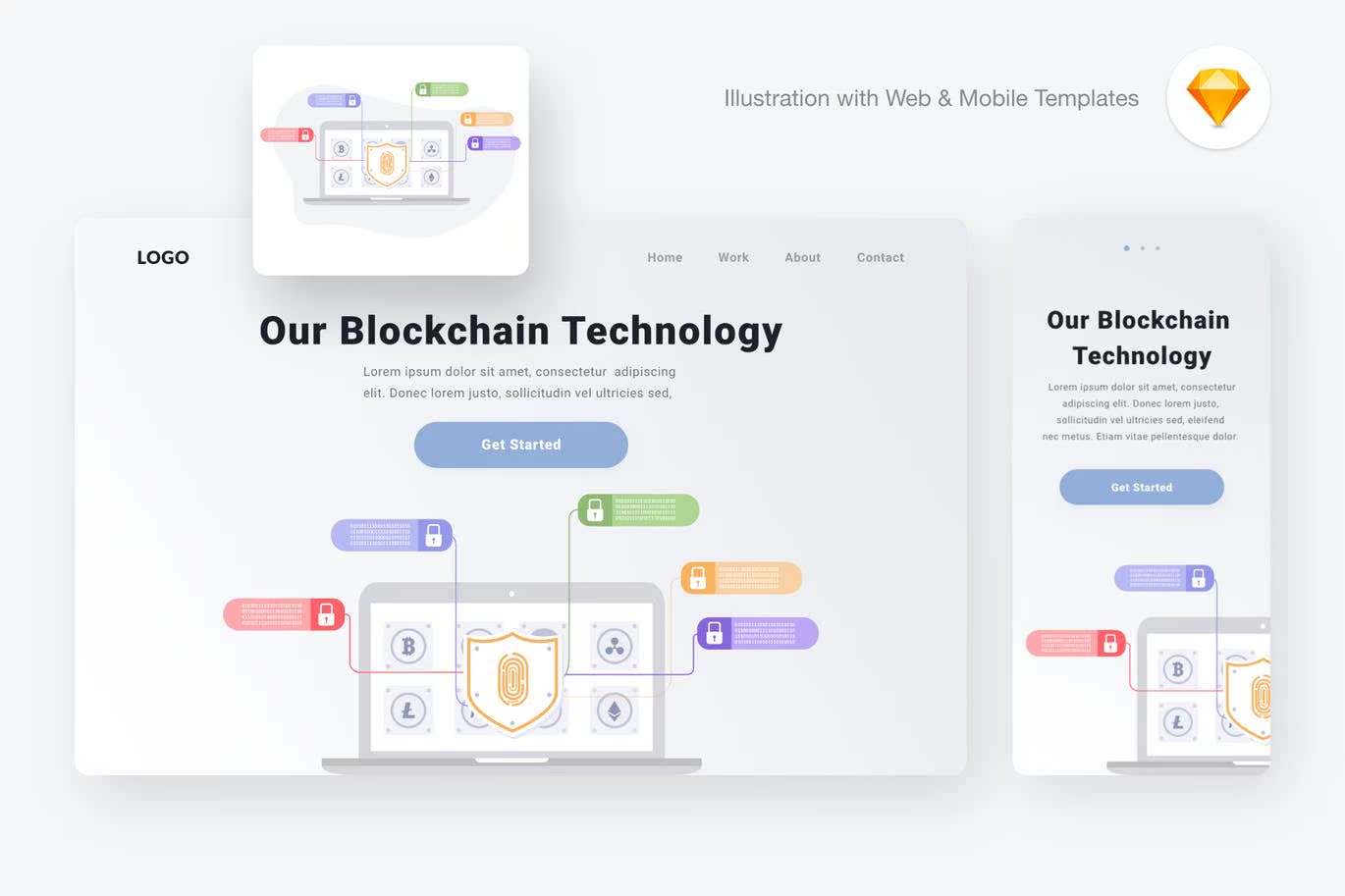 区块链技术矢量概念插画 Blockchain technology illustration (Sketch, SVG)设计素材模板