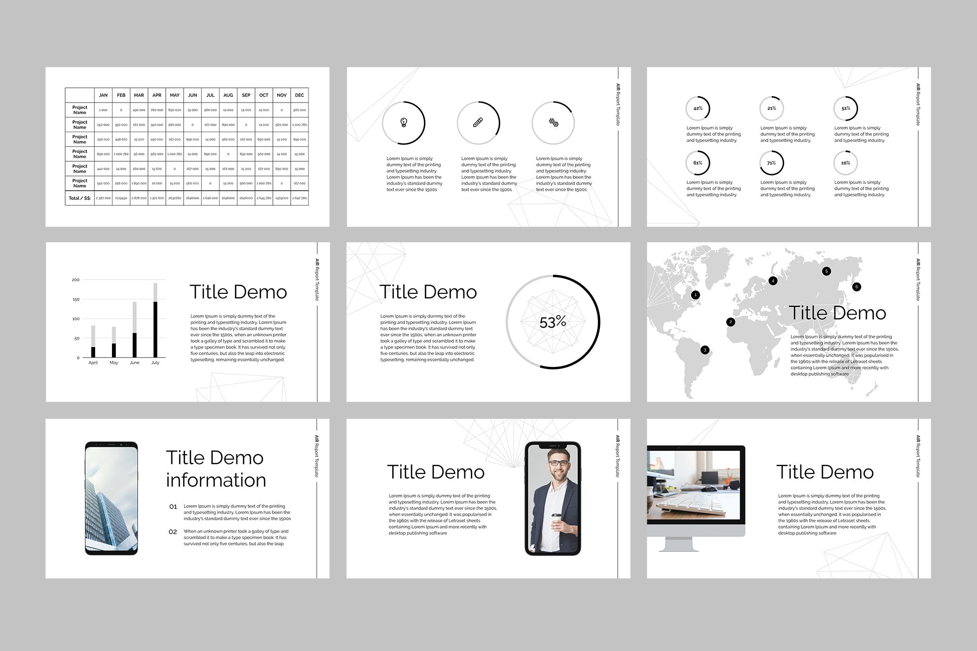 SWOT分析/市场分析/数据统计PPT幻灯片模板 Air – PowerPoint Report Template设计素材模板