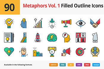 隐喻图标制作 90 Metaphors Filled IconsVol. 1