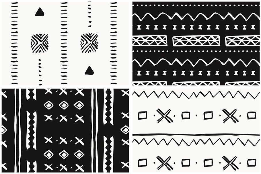 手绘图案非洲风格的纹理背景 African Mudcloth Handdrawn Patterns设计素材模板