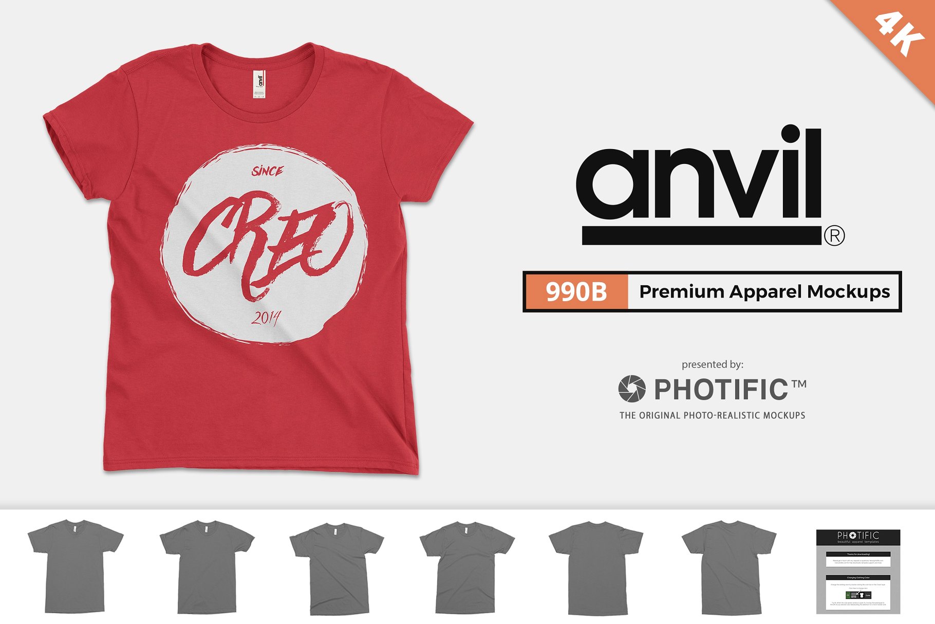 美式年轻人T恤样机 Anvil 990B Youth T-Shirt Mockups设计素材模板